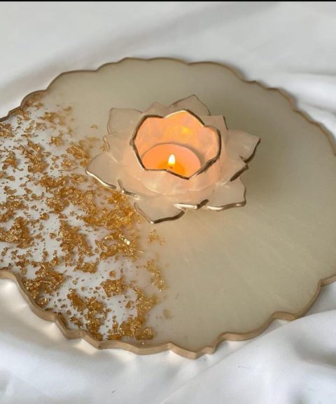 Resin Diwali Pooja Thali with Candle