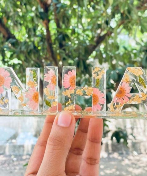 Resin Name Frame with Real Flowers