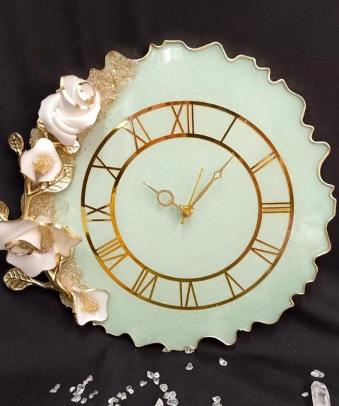 Resin 3D Green Flora Clock with Stand